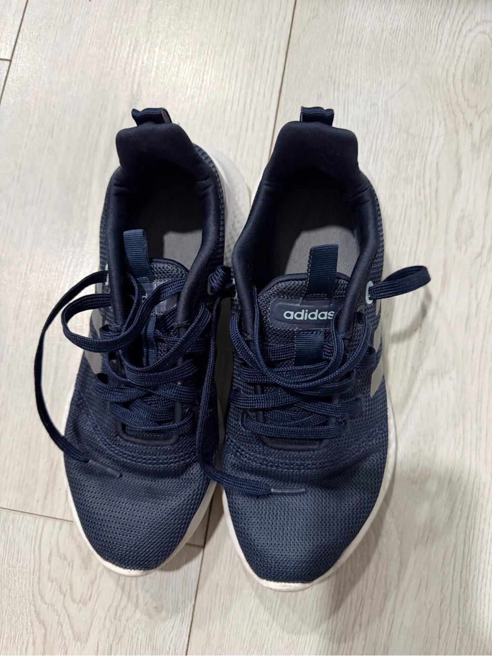 adidas Navy Knit Running Shoes with White Soles